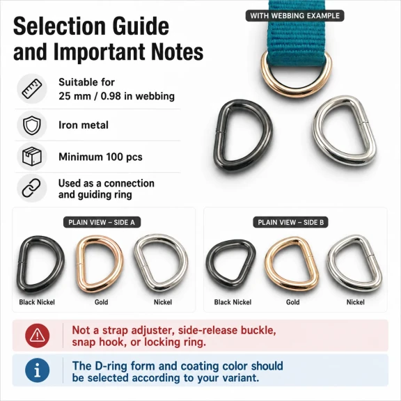 2.5 cm / 25 mm / 0.98 in Special Coated Iron D Ring SB 1175 for bags and accessories