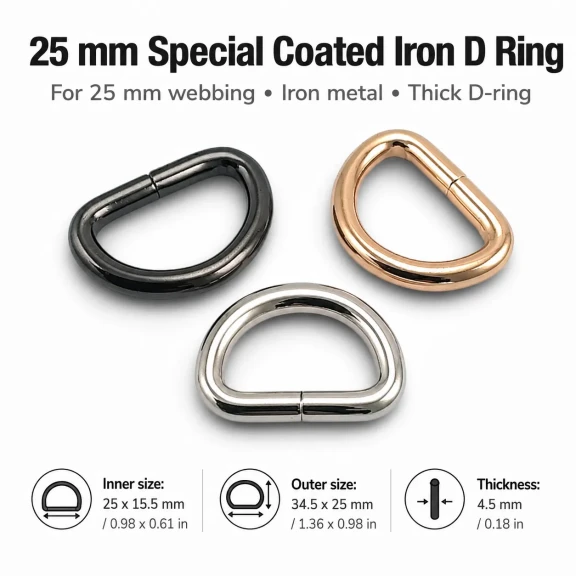 2.5 cm / 25 mm / 0.98 in Special Coated Iron D Ring SB 1175 for bags and accessories