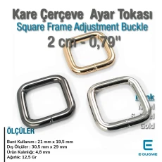 2 cm Kare Toka - Çerçeve Toka Özel Metal Kaplama - Kalın Model SB 1207