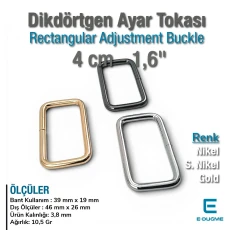 4 cm Dikdörtgen Toka - Çerçeve Toka Özel Metal Kaplama SB 1223