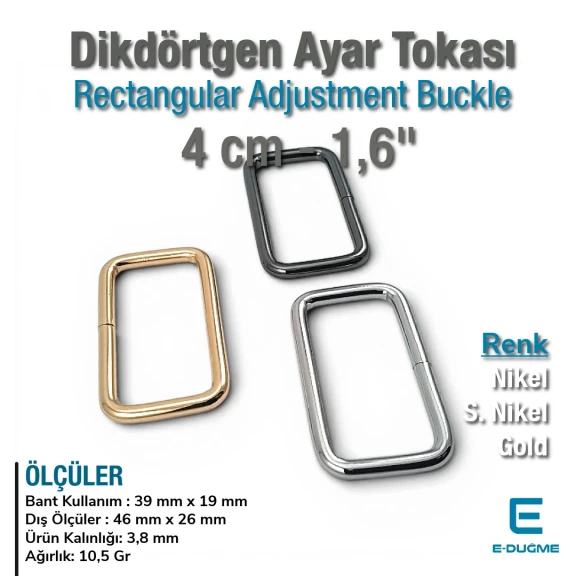 4 cm Dikdörtgen Toka - Çerçeve Toka Özel Metal Kaplama SB 1223