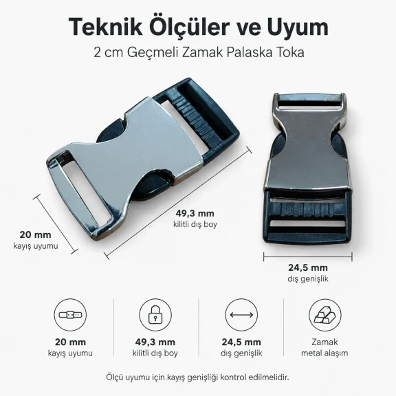Palaska Tokası 2 cm Geçmeli Zamak Toka Özel Üretim SB 12426 - 20 mm genişlikte, dayanıklı zamak malzemeden üretilmiştir