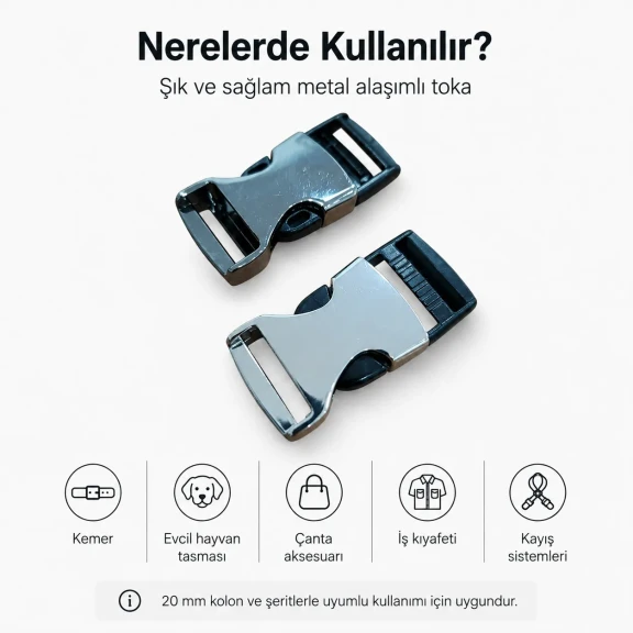 Palaska Tokası 2 cm Geçmeli Zamak Toka Özel Üretim SB 12426 - 20 mm genişlikte, dayanıklı zamak malzemeden üretilmiştir