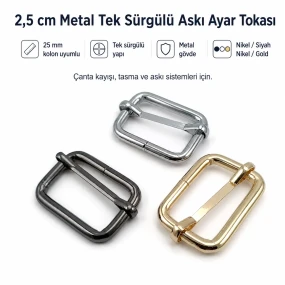 2,5 cm Metal Askı Ayar Tokası Tek Sürgülü SB 1261