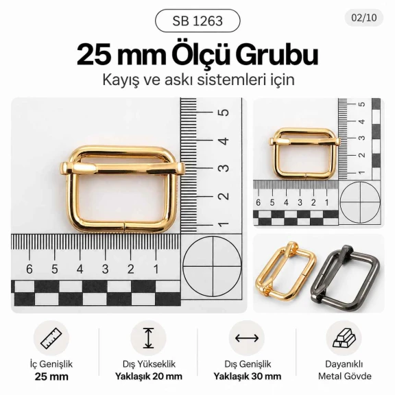 2,5 cm Metal Askı Ayar Tokası - Tek Sürgülü Özel Kaplamalı, çanta ve aksesuarlar için ideal ayar çözümü
