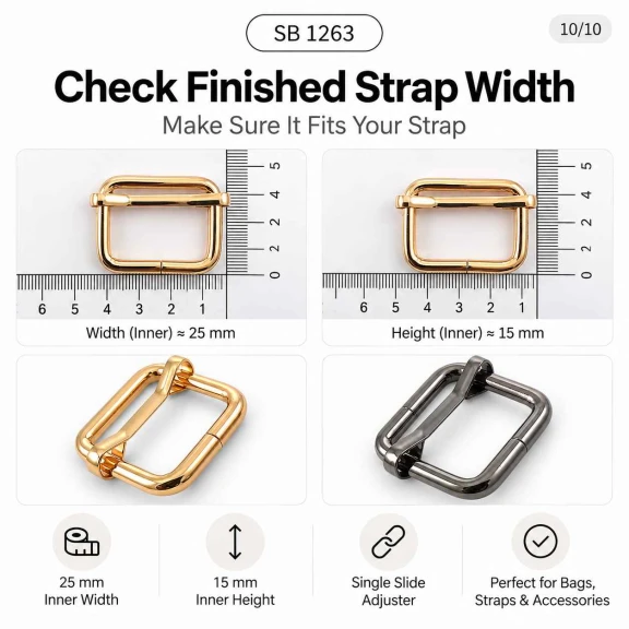 2,5 cm Metal Askı Ayar Tokası - Tek Sürgülü Özel Kaplamalı, çanta ve aksesuarlar için ideal ayar çözümü
