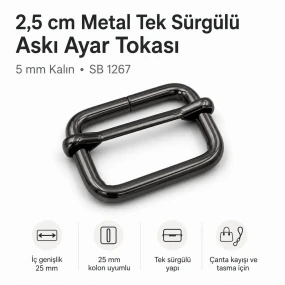 2,5 cm Metal Askı Ayar Tokası Tek Sürgülü 5 mm Kalın SB 1267