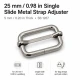 2,5 cm Metal Askı Ayar Tokası Tek Sürgülü, 5 mm Kalın, Çanta ve Aksesuar Kullanımı İçin Uygun