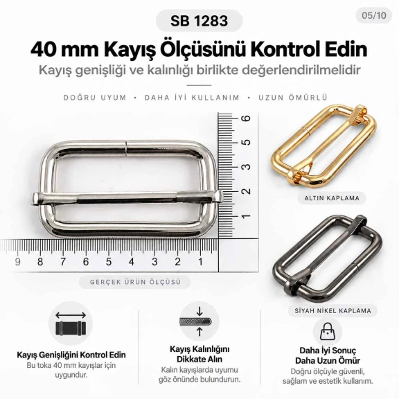 4 cm Metal Askı Ayar Tokası - Kalın Model, Tek Sürgülü, Özel Kaplama SB 1283