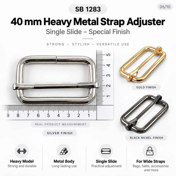 4 cm Metal Askı Ayar Tokası - Kalın Model, Tek Sürgülü, Özel Kaplama SB 1283