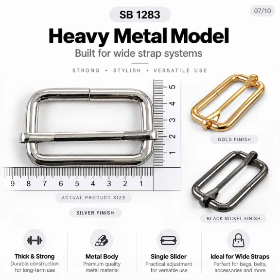4 cm Metal Askı Ayar Tokası - Kalın Model, Tek Sürgülü, Özel Kaplama SB 1283