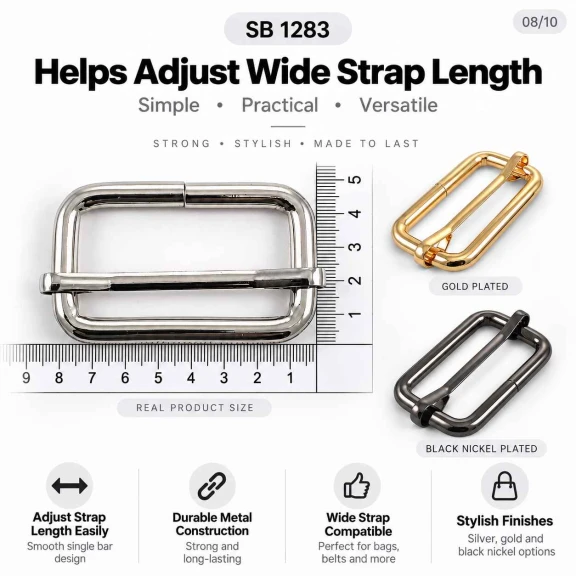 4 cm Metal Askı Ayar Tokası - Kalın Model, Tek Sürgülü, Özel Kaplama SB 1283