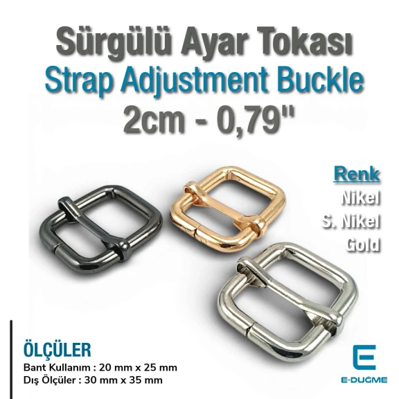 2 cm Geniş Metal Askı Ayar Tokası Tek Sürgülü Kalın Model Özel Kaplama SB 13137