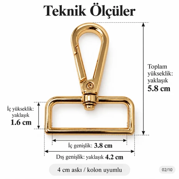SB 16909 4 cm yaylı döner papağan kanca 38 mm iç genişlik