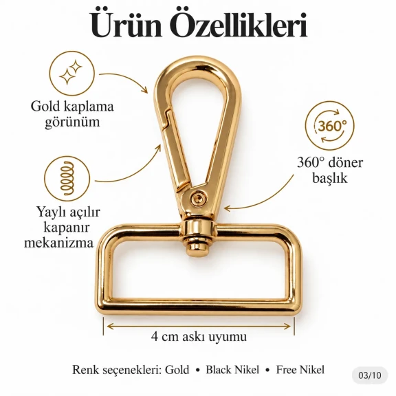 SB 16909 4 cm yaylı döner papağan kanca 38 mm iç genişlik