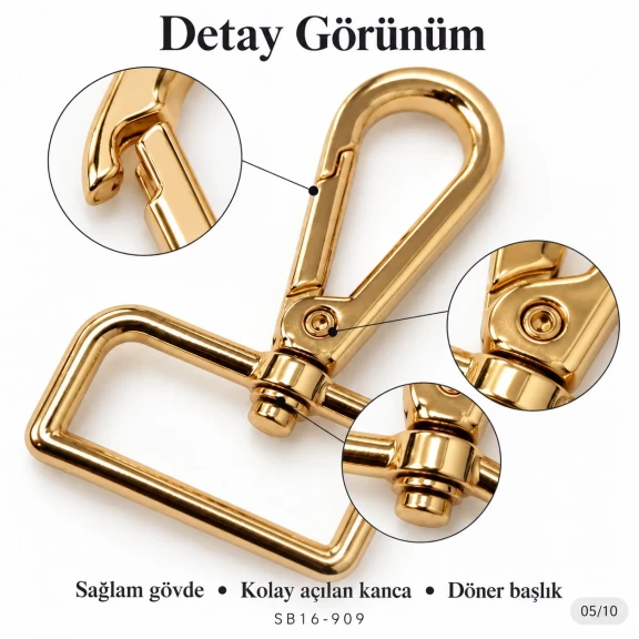 SB 16909 4 cm yaylı döner papağan kanca 38 mm iç genişlik