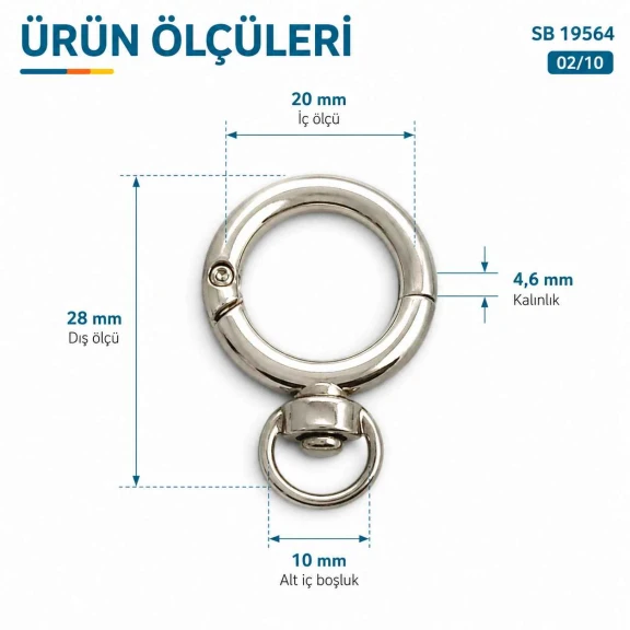 2 cm yaylı anahtarlık halkası, zamak metal, çanta ve aksesuar kullanımı için ideal