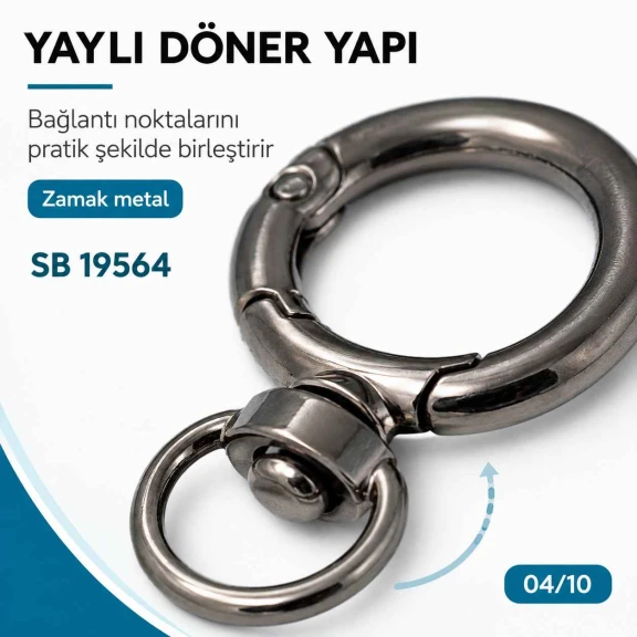 2 cm yaylı anahtarlık halkası, zamak metal, çanta ve aksesuar kullanımı için ideal