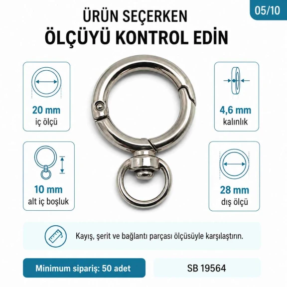 2 cm yaylı anahtarlık halkası, zamak metal, çanta ve aksesuar kullanımı için ideal