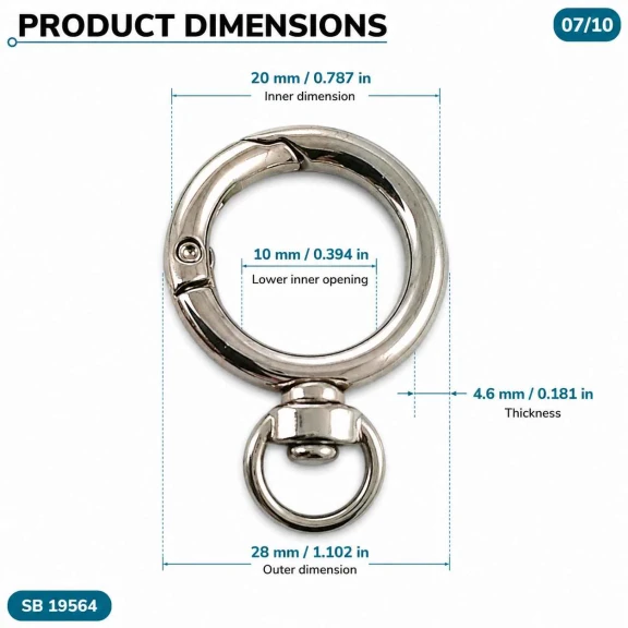 2 cm yaylı anahtarlık halkası, zamak metal, çanta ve aksesuar kullanımı için ideal