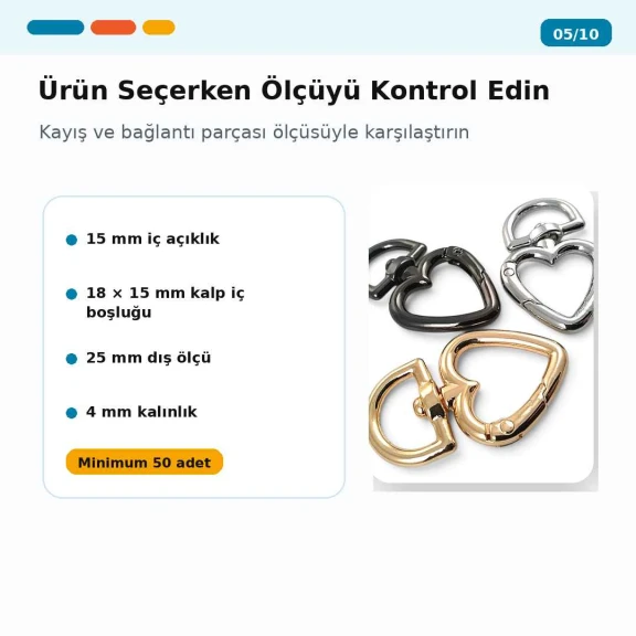 15 mm Heart-Shaped Spring Ring for Bags, Metal Buckle with Durable Finish, Ideal for Bags and Outdoor Gear