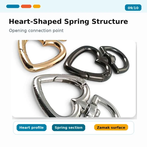 15 mm Heart-Shaped Spring Ring for Bags, Metal Buckle with Durable Finish, Ideal for Bags and Outdoor Gear
