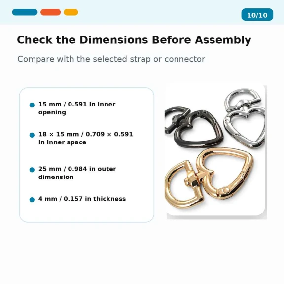 15 mm Heart-Shaped Spring Ring for Bags, Metal Buckle with Durable Finish, Ideal for Bags and Outdoor Gear