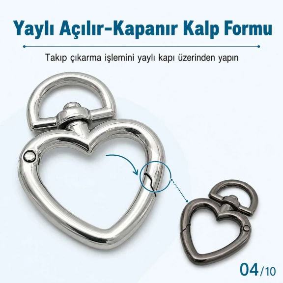 1,5 cm Kalp Yaylı Halka - Zamak Metal Çanta ve Anahtarlık Halkası SB 20293, 15 mm iç açıklık, dayanıklı malzeme, dekoratif