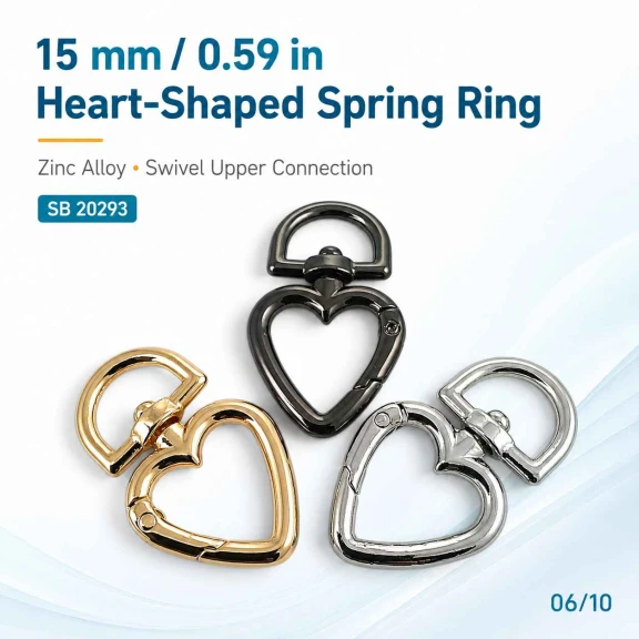 1,5 cm Kalp Yaylı Halka - Zamak Metal Çanta ve Anahtarlık Halkası SB 20293, 15 mm iç açıklık, dayanıklı malzeme, dekoratif