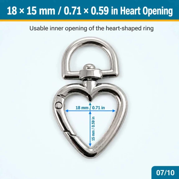 1,5 cm Kalp Yaylı Halka - Zamak Metal Çanta ve Anahtarlık Halkası SB 20293, 15 mm iç açıklık, dayanıklı malzeme, dekoratif