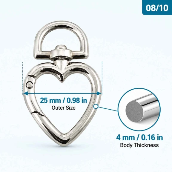 1,5 cm Kalp Yaylı Halka - Zamak Metal Çanta ve Anahtarlık Halkası SB 20293, 15 mm iç açıklık, dayanıklı malzeme, dekoratif