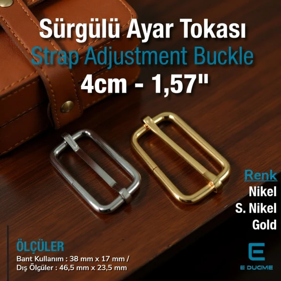 Metal Askı Ayar Tokası 4 cm Tek Sürgülü Özel Kaplama Dar Model SB 24710