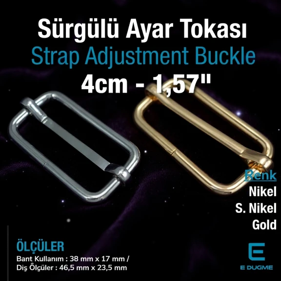 Metal Askı Ayar Tokası 4 cm Tek Sürgülü Özel Kaplama Dar Model SB 24710