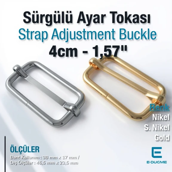 Metal Askı Ayar Tokası 4 cm Tek Sürgülü Özel Kaplama Dar Model SB 24710