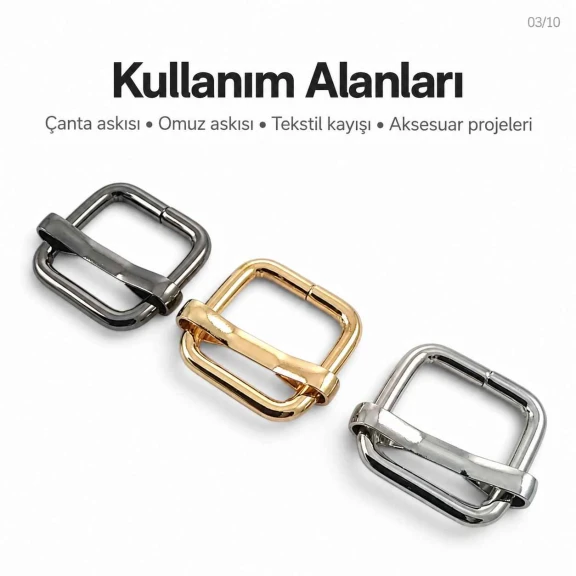 1.5 cm Metal Askı Ayar Tokası - Tek Sürgülü Geniş Model, Özel Kaplama, Dayanıklı Metal Aksesuar
