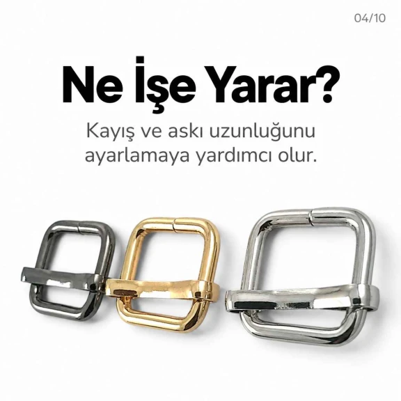 1.5 cm Metal Askı Ayar Tokası - Tek Sürgülü Geniş Model, Özel Kaplama, Dayanıklı Metal Aksesuar