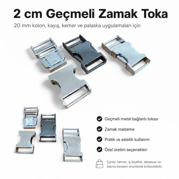 Palaska Tokası 2 cm Geçmeli Zamak Toka Özel Üretim SB 25690 - Kemer, iş kıyafeti, çanta ve evcil hayvan tasmalarında güvenli
