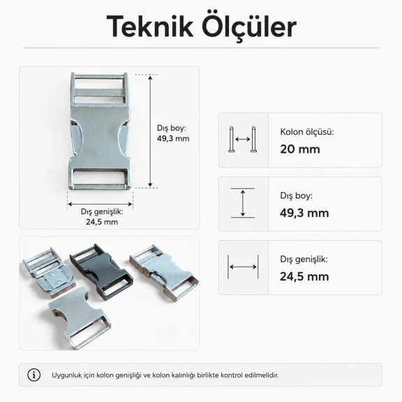 Palaska Tokası 2 cm Geçmeli Zamak Toka Özel Üretim SB 25690 - Kemer, iş kıyafeti, çanta ve evcil hayvan tasmalarında güvenli