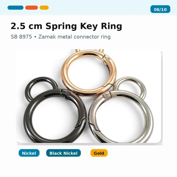 2,5 cm Anahtarlık Yaylı Halkası - Yaylı Sabit 1,2 cm Anahtarlık Halka Toka SB 8975, zamak metal malzeme ile çantalar ve