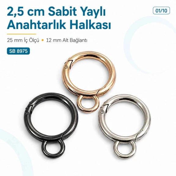 25 mm Fixed Spring-Loaded Keychain Ring SB 8975 with 12 mm Lower Opening for Bags and Accessories