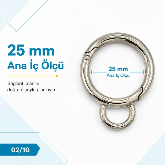25 mm Fixed Spring-Loaded Keychain Ring SB 8975 with 12 mm Lower Opening for Bags and Accessories