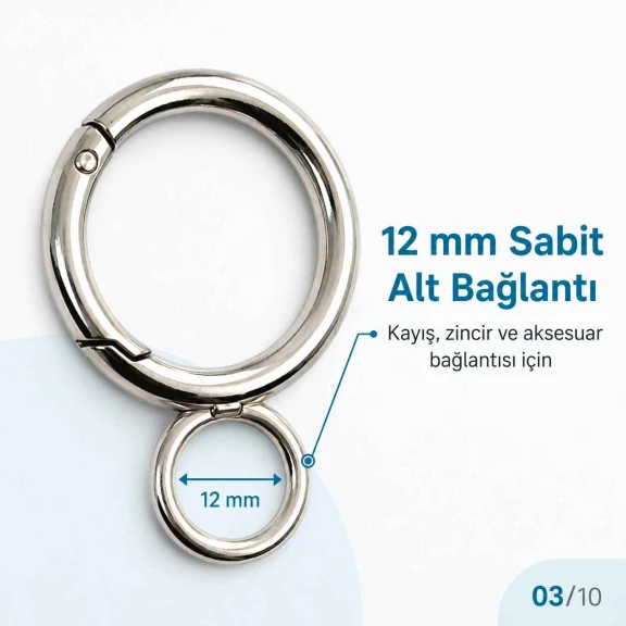 25 mm Fixed Spring-Loaded Keychain Ring SB 8975 with 12 mm Lower Opening for Bags and Accessories