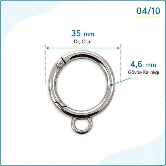 25 mm Fixed Spring-Loaded Keychain Ring SB 8975 with 12 mm Lower Opening for Bags and Accessories