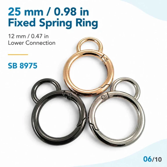 25 mm Fixed Spring-Loaded Keychain Ring SB 8975 with 12 mm Lower Opening for Bags and Accessories