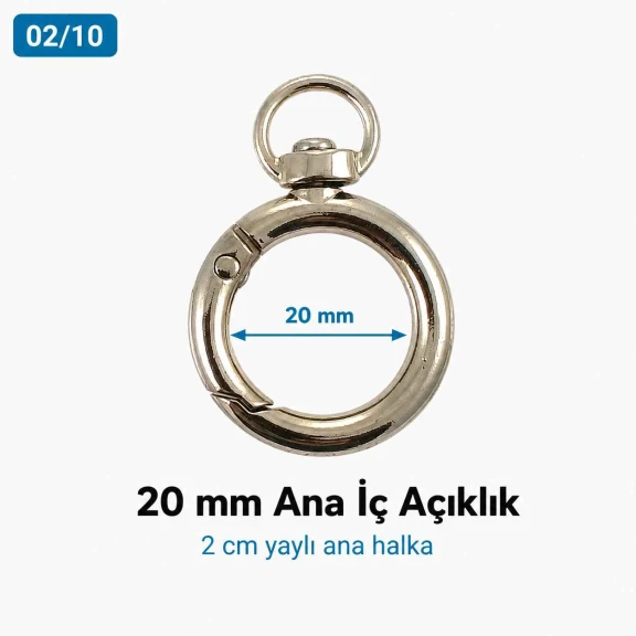 20 mm Fixed Spring-Loaded Keychain Ring SB 9019 for bags and accessories, made of zamak metal with multiple finish options.