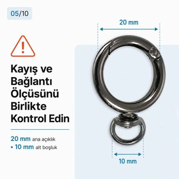 20 mm Fixed Spring-Loaded Keychain Ring SB 9019 for bags and accessories, made of zamak metal with multiple finish options.