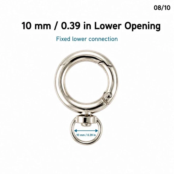20 mm Fixed Spring-Loaded Keychain Ring SB 9019 for bags and accessories, made of zamak metal with multiple finish options.