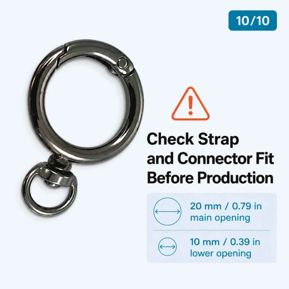 20 mm Fixed Spring-Loaded Keychain Ring SB 9019 for bags and accessories, made of zamak metal with multiple finish options.