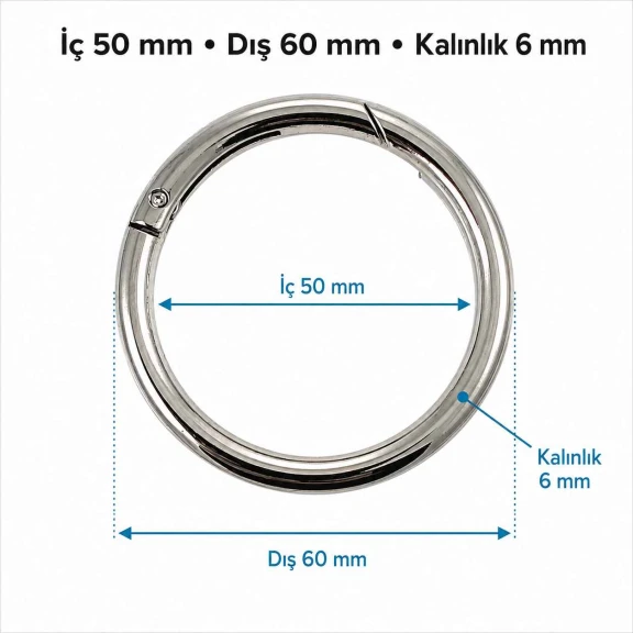 5 cm Yaylı Halka SB 9179 - Zamak Metal Çanta Halka Tokası, 50 mm iç ölçü, dayanıklı ve pratik bağlantı elemanı