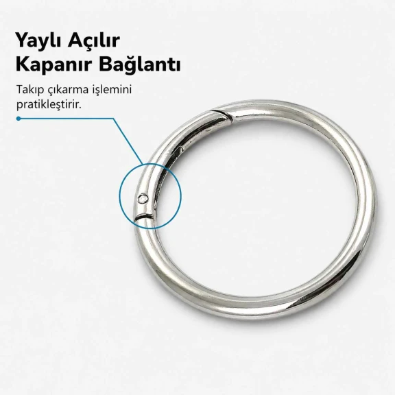 5 cm Yaylı Halka SB 9179 - Zamak Metal Çanta Halka Tokası, 50 mm iç ölçü, dayanıklı ve pratik bağlantı elemanı